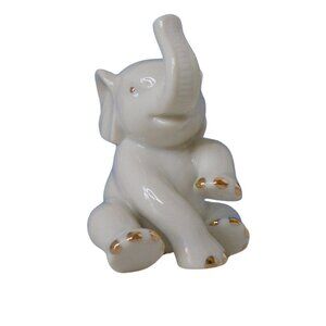 Lenox Small Baby Elephant Porcelain Figurine 24kt Gold Trimmed 2.75 Inches Tall